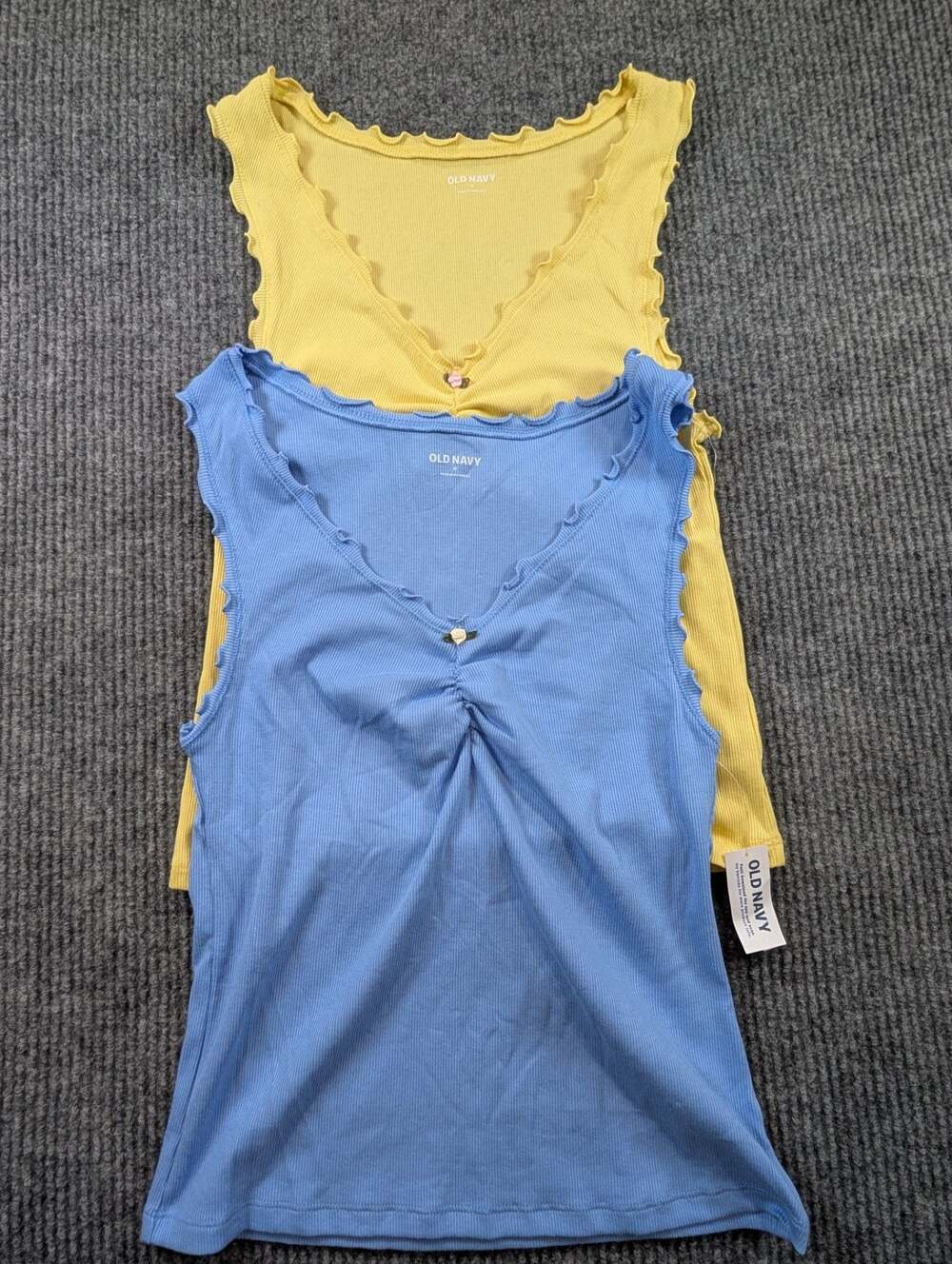 Old Navy Coquette Rosette Ribbed Tank Top 2-PC Set Blue Yellow Sz M